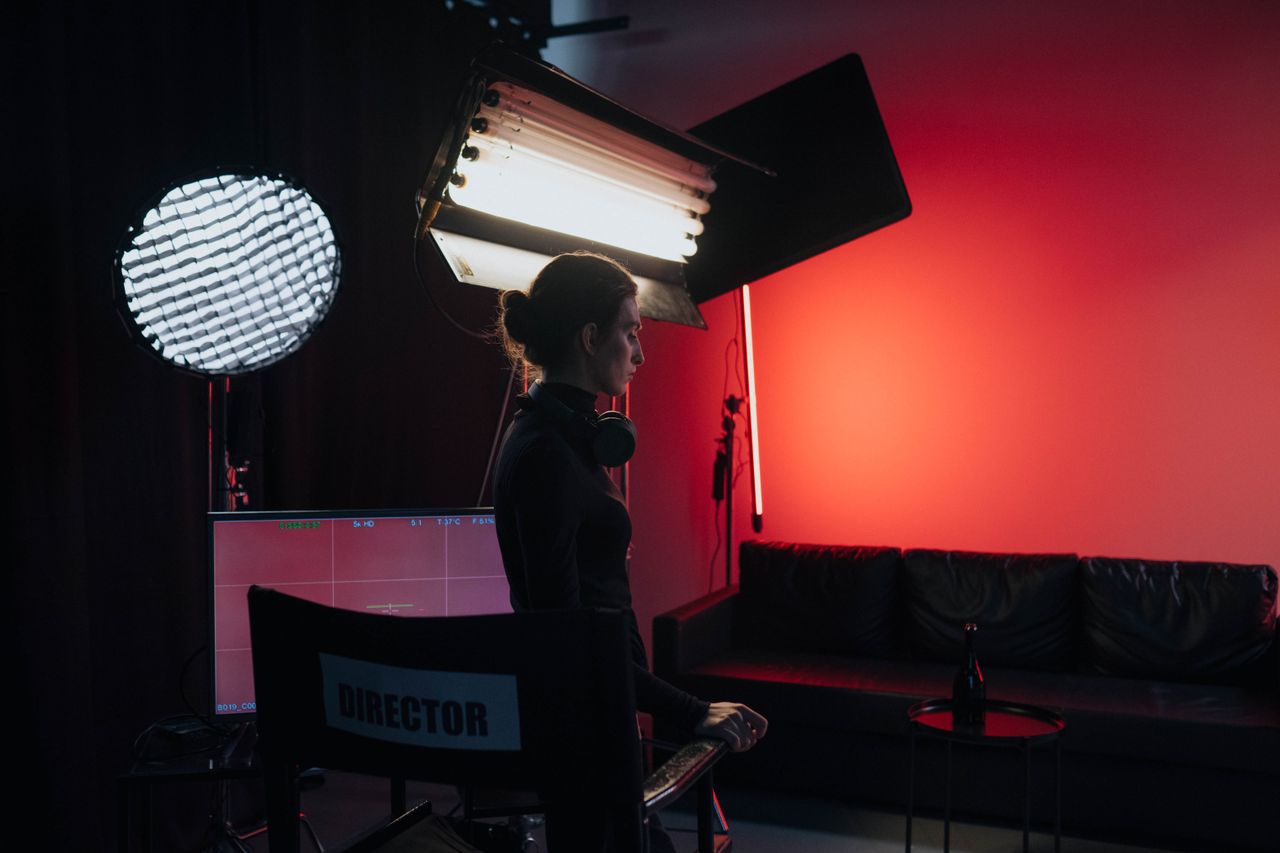 On set under warm studio lighting — the world of film production